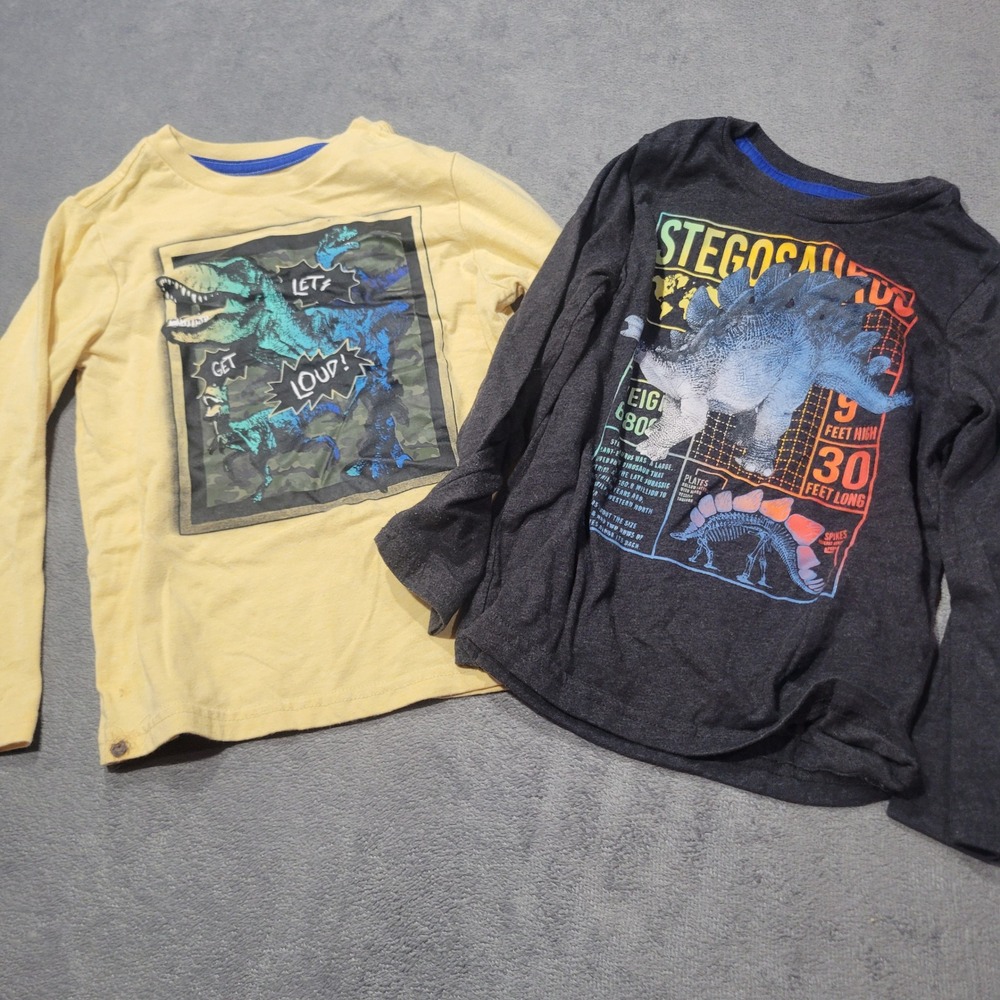 365 Kids Garanimals Long Sleeve Shirt Boys Size 5 Yellow Grey Dinosaur T-Rex Lot